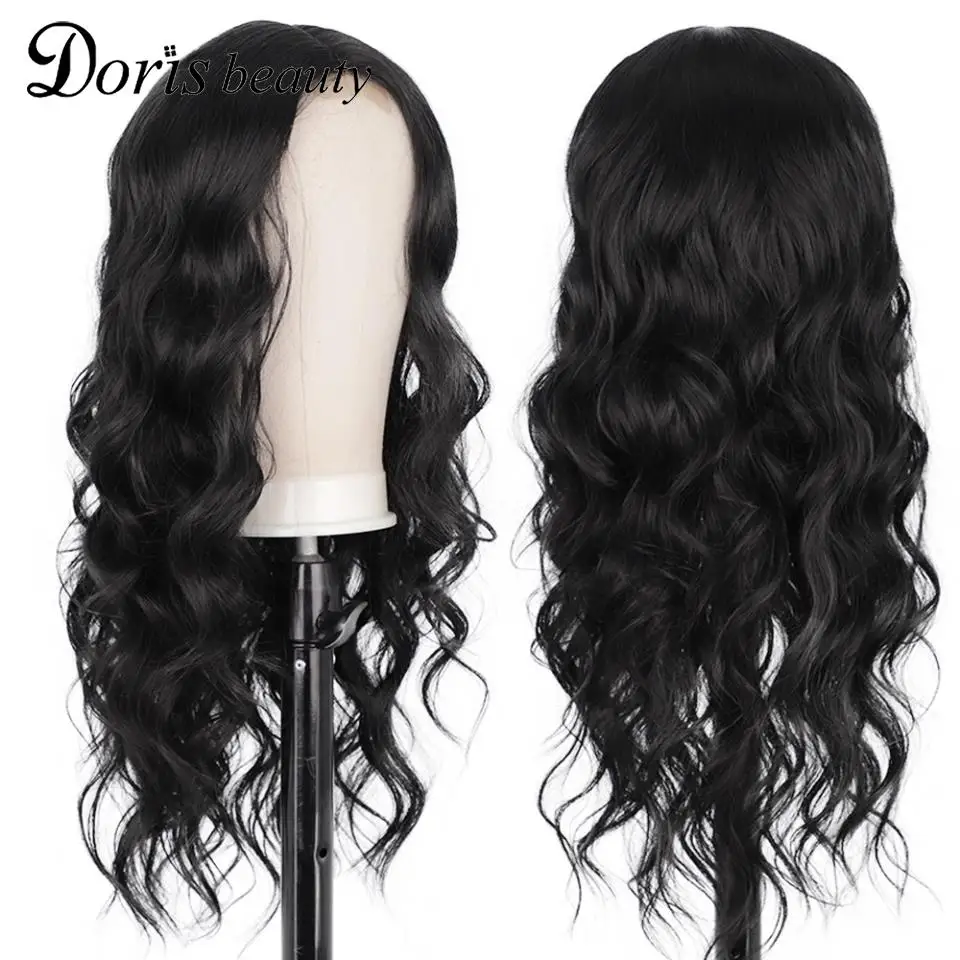 

Doris Beauty Long Blonde Wavy Wig Deep Body Wave Synthetic Wigs for Black Women Cosplay Wig Middle Part Red Black Hair