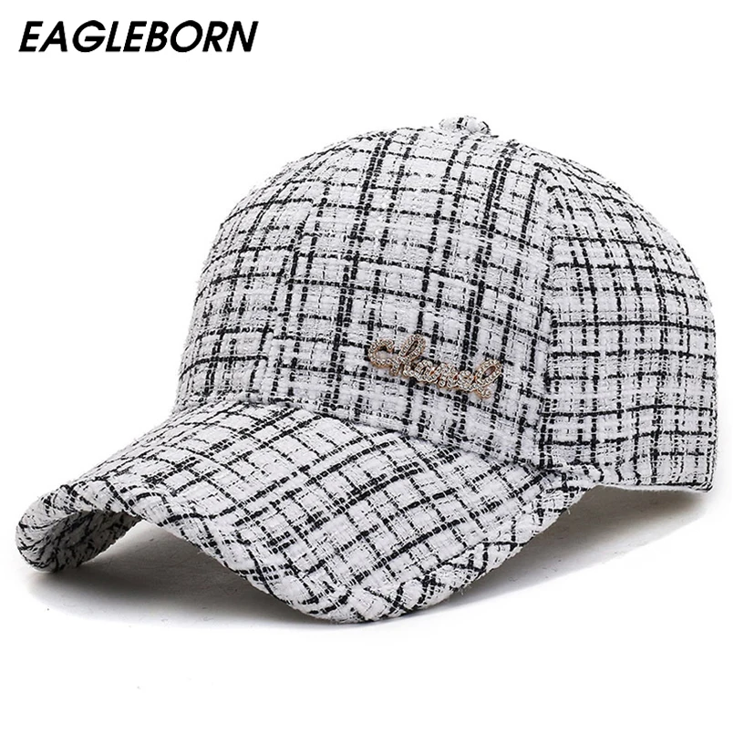 

New Women Baseball Cap Classic Plaid Baseball Cap Stripe Plaid Fashion Baseball Cap Snapback Hat Women Black White Baseball Caps