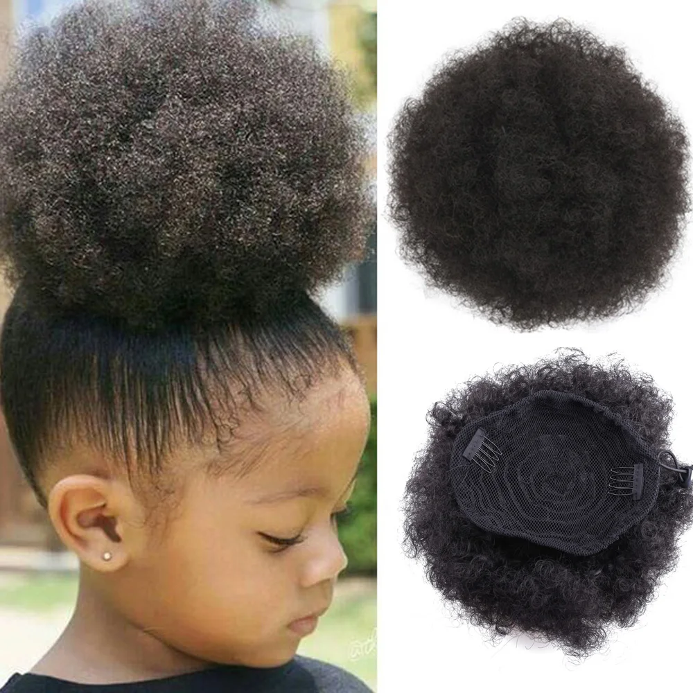 Short Afro Puff Synthetic Hair Bun Chignon Hairpiece For Women Kids Wig Drawstring Ponytail Kinky Curly Clip in Extensions