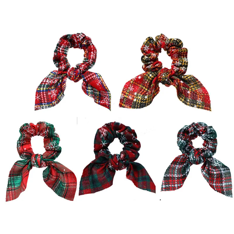 

Cotton Bowknot Headbands Christmas Snowflake Plaid Hair Ties For Women Girl Christmas Eve Ponytail Holder Hair Accessories