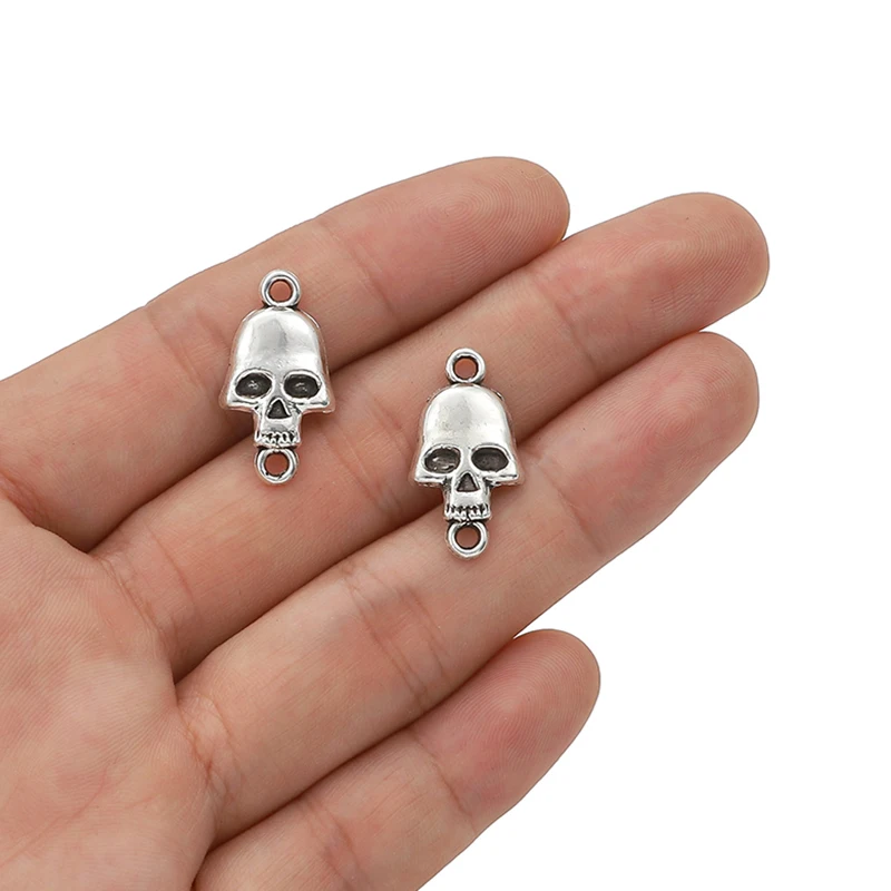 

30PCS 11x12mm Antique Silver Double Hole Skull Charms Skull Head Pendant For Bracelet Necklace Jewelry Making DIY