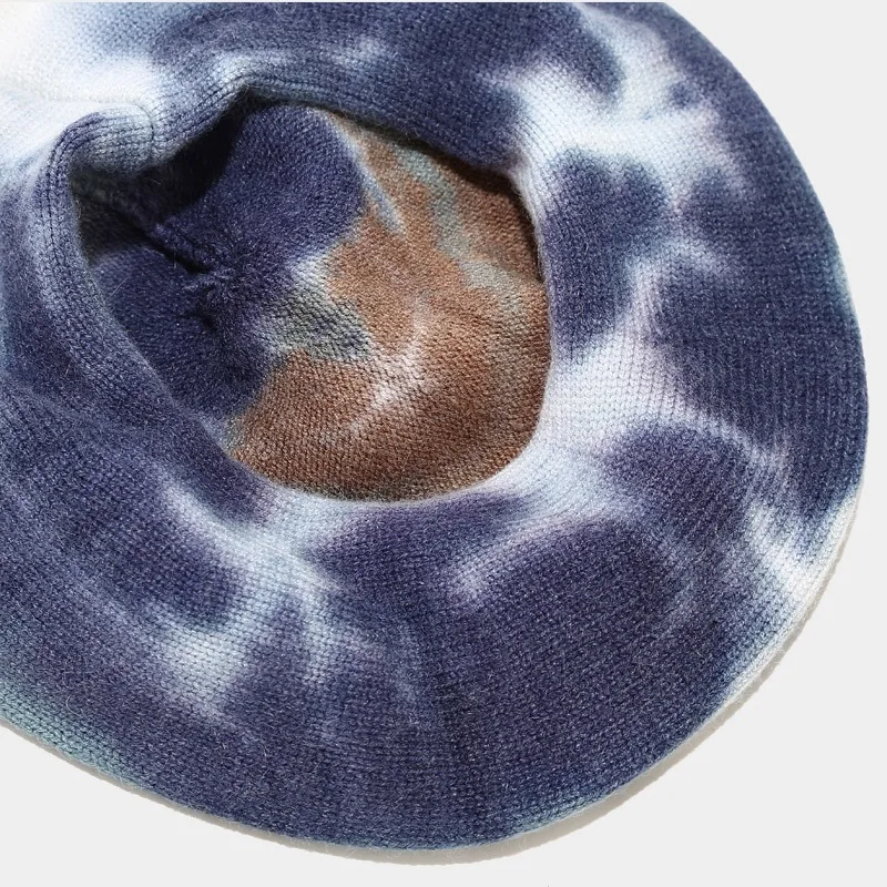 Новинка 2020 вязаный берет Ins tie-dye женский модный зимний уличный тренд теплая