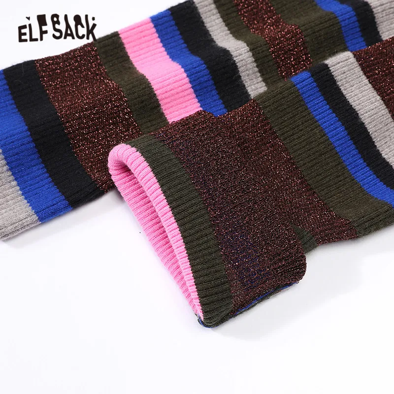 ELFSACK разноцветный полосатый Повседневный вязаный пуловер женский свитер зима 2020