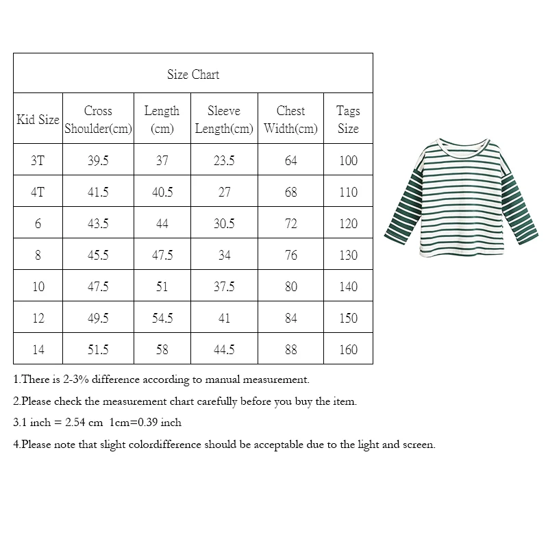 Детская футболка для девочек хлопковая в полоску с длинными рукавами подростков