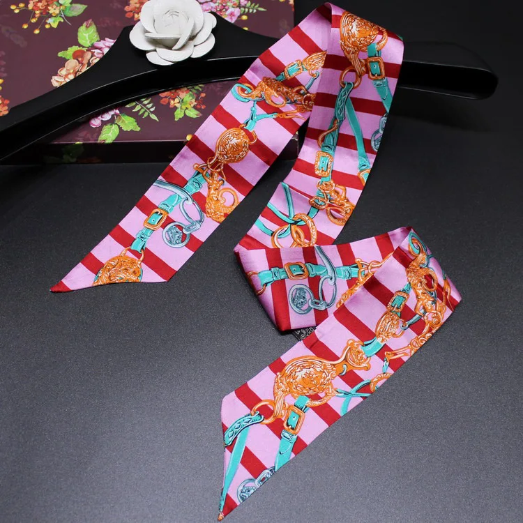 4 Headband Women Small Ribbon Multi-function Fashion Lady Silk Riband Scarves Handbag Scarf Female Clothing Match Bandeaus - Color: 4
