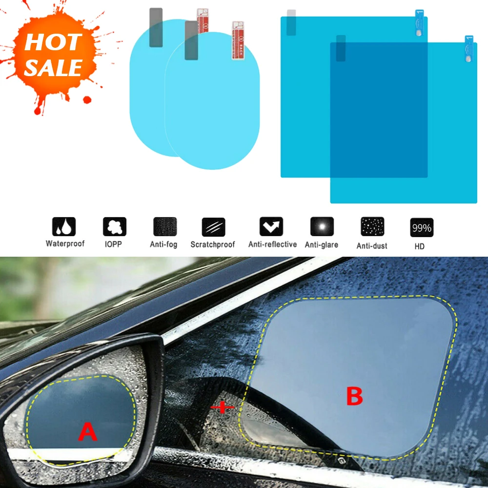 

2Pcs Car Rear Mirror Protective Film Anti Fog Window Clear Rainproof Rear View Mirror Protective Soft Film Anti-glare Clear Film