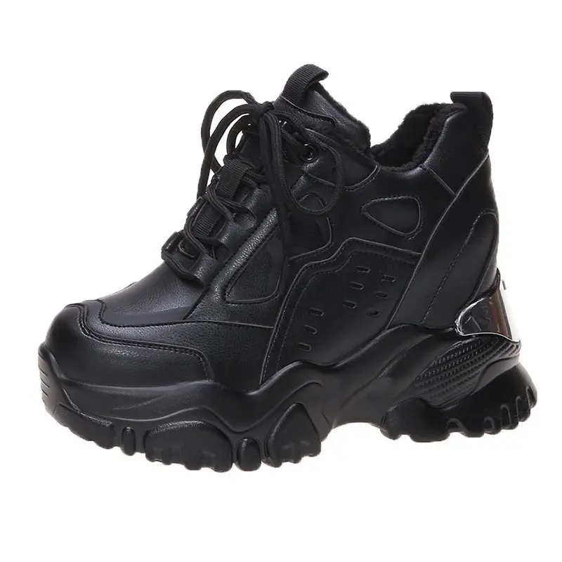 

2020 Warm Chunky Platform Sneakers Women Winter Thick Sole Lace Up Plush Vulcanize Shoes Woman Height Increasing Casual Shoes