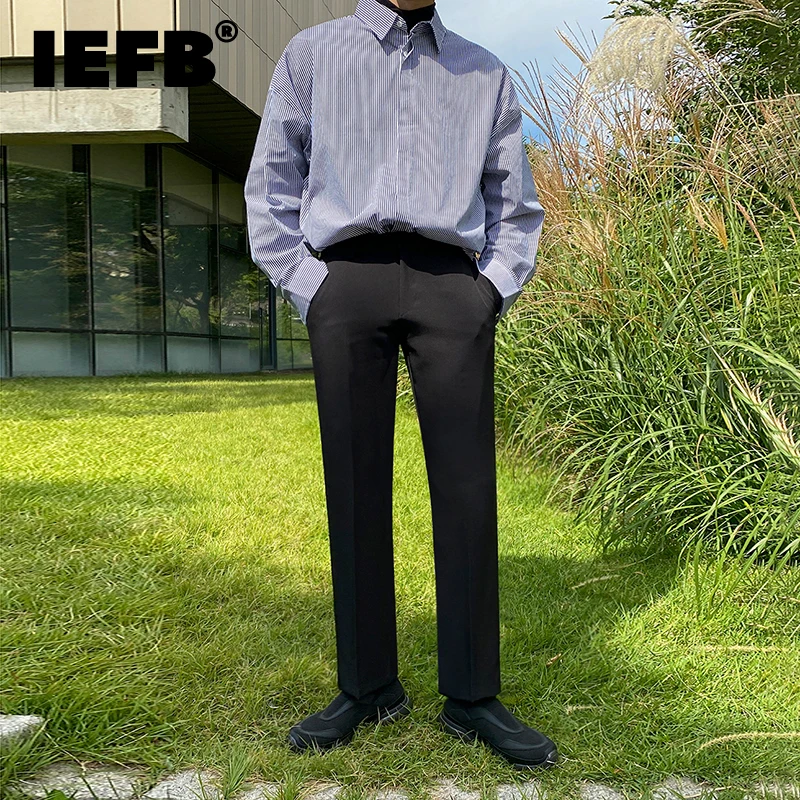 

Модные шикарные брюки IEFB в Корейском стиле, мужские новые свободные прямые длинные брюки со средней талией, осенняя одежда для мужчин, 2021