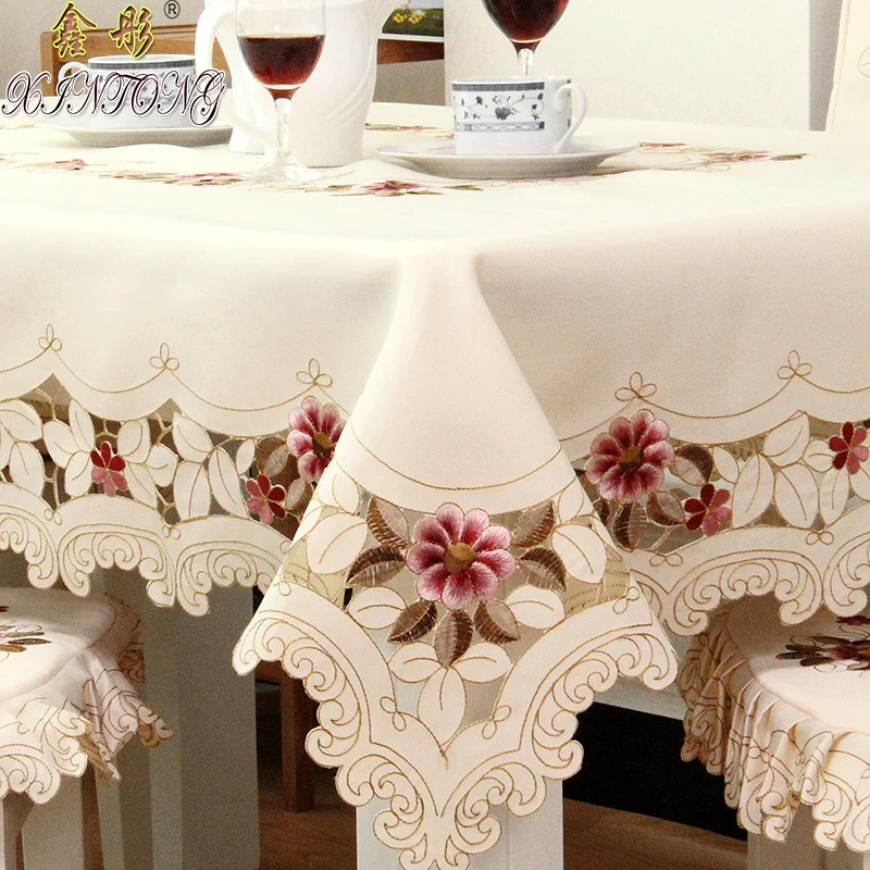 

Tablecloth Rectangle Luxury Embroidered Round Table Dining Table Cover Wedding Table Cloth Rose Flower Chair Cover Dust Cover