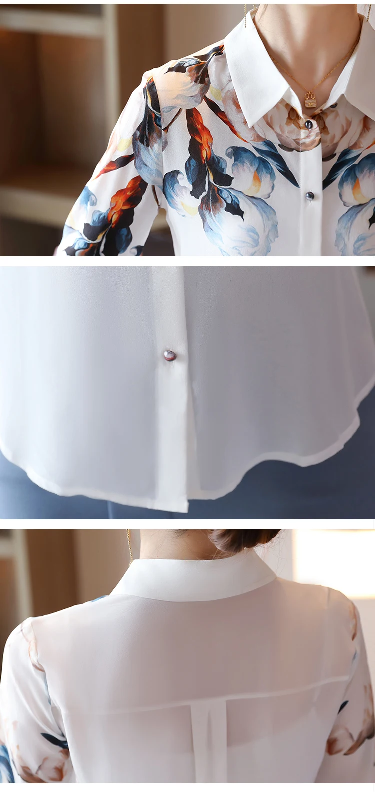 

Women White Silk shirt Ladies Long-sleeved Chiffon blouse shirt 2020 New Autumn Retro Printed OL top