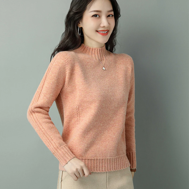 

Однотонный Универсальный шерстяной вязаный свитер XJXKS, Женский пуловер, новинка зимы 2022, высококачественный бесшовный Женский свитер с высоким воротником