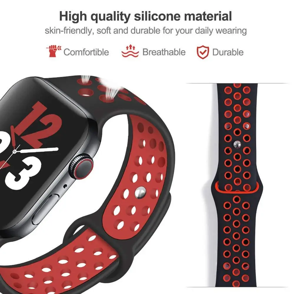 Спортивный силиконовый ремешок для Apple Watch, ремешок для часов Nike, 44 мм, 40 мм, 42 мм, 38 мм, два цвета, сменный ремешок для часов iWatch, серия 5, 4, 3, 2, 1