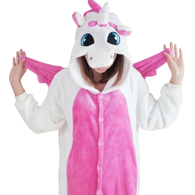 Rose Unicorn Кигуруми Единорог пижамы набор женщин животных пижамы зимний костюм для тематической вечеринки цельные пижамы - Цвет: Rose Unicorn
