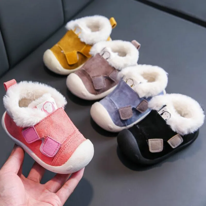 Zapatos de invierno para beb&eacute;s, botas antideslizantes para primeros pasos, zapatos c&aacute;lidos de felpa para reci&eacute;n nacidos, zapatillas de suela suave-0