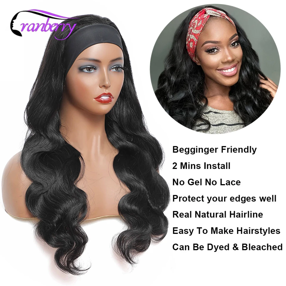 Cranberry Hair Body Wave Headband Wig Human Easy Half Remy Peruvian Natural Color Full Machine | Шиньоны и парики