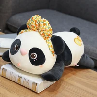 28455565cm creative lying bowknot panda plush stuffed toy kawaii soft animals cloth doll kids girls birthday gifts home decor