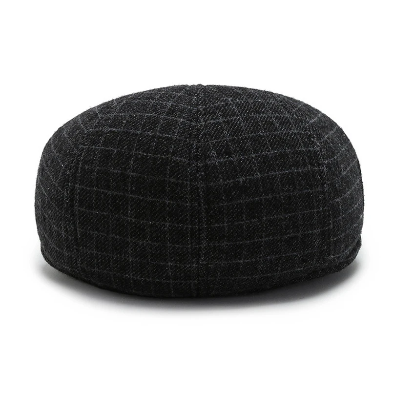New Winter Man Hat Dad Hat Warm Beret Middle-aged Painter Grandpa Beret Men Winter Black Checkered Villus Berets Dad Hats Caps
