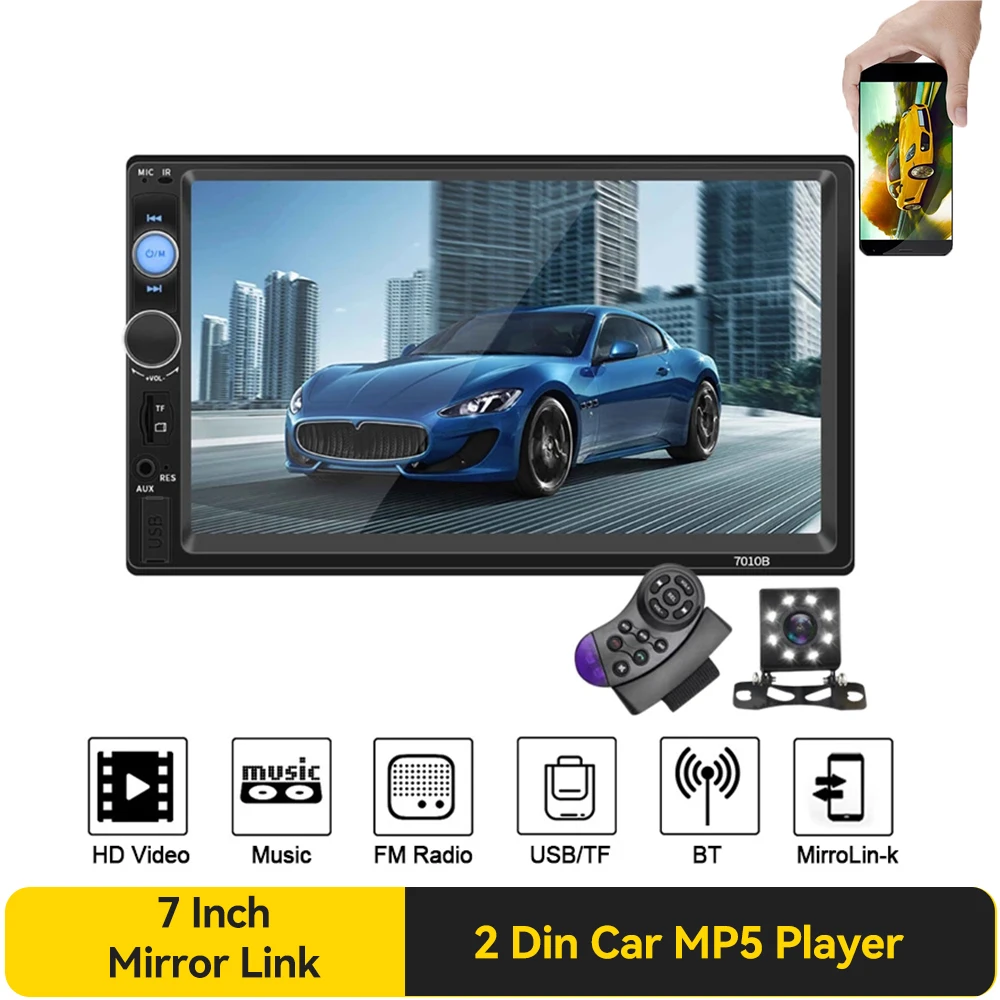 

7-дюймовый 2Din автомобильный мультимедийный плеер аудио стерео радио HD видео MP5 сенсорный экран MirrorLink Bluetooth USB FM Авторадио Универсальный