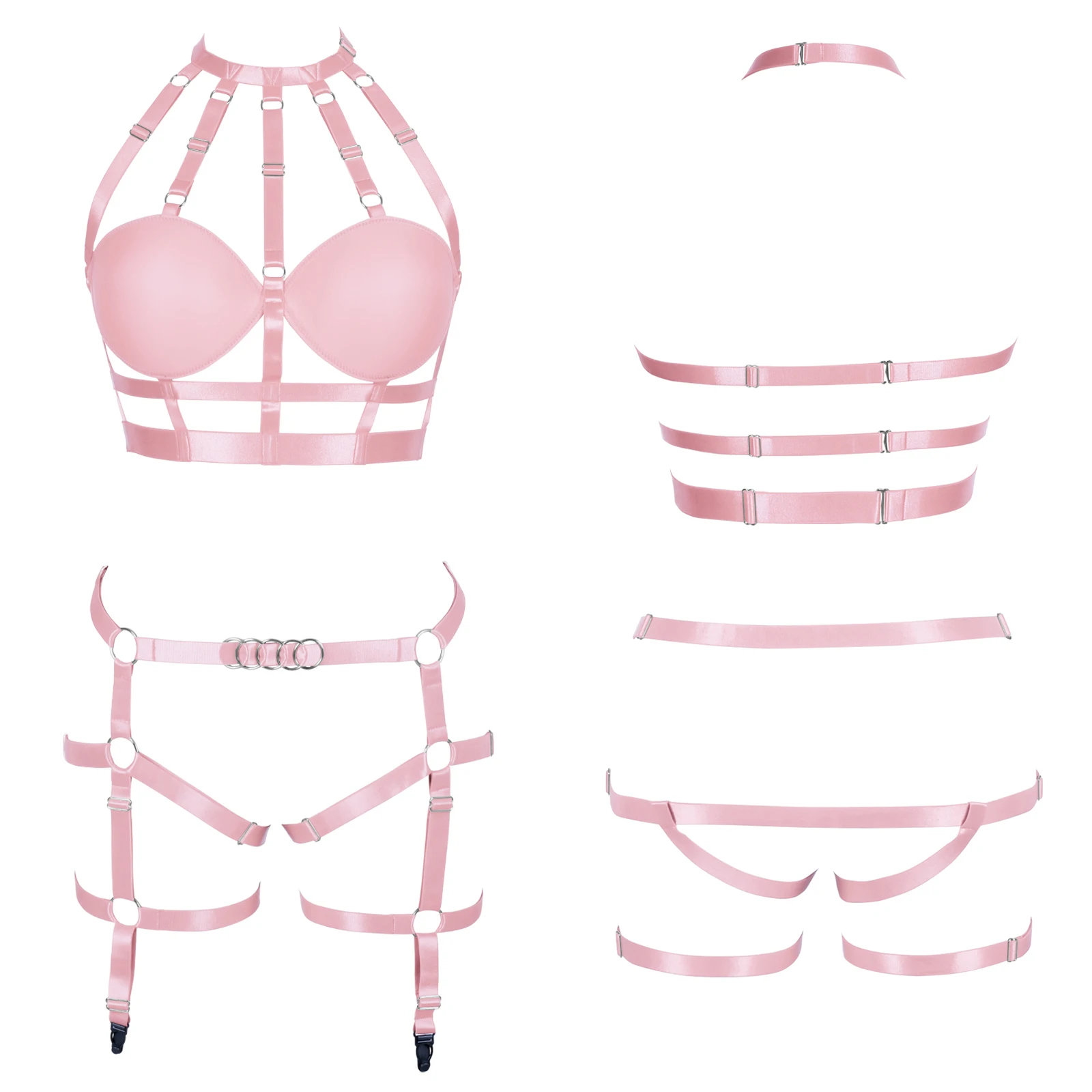 

Wine Red Bondage Set Bra Cup Punk Clothes Wrap Chest Buttocks Wedding Garter Belt Gothic Accessories Lingerie Sexy Harness Women