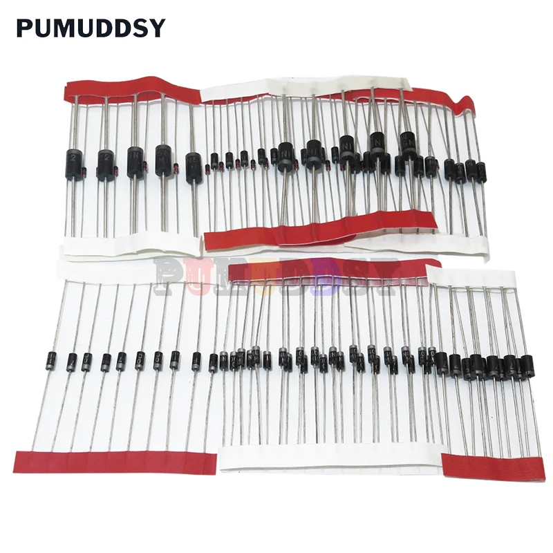 Комплект разнообразных диодов 1N4148/1n4007/1N5819/1N5399/1N5408/1N5822/FR107/FR207 8 видов = 100 шт. -