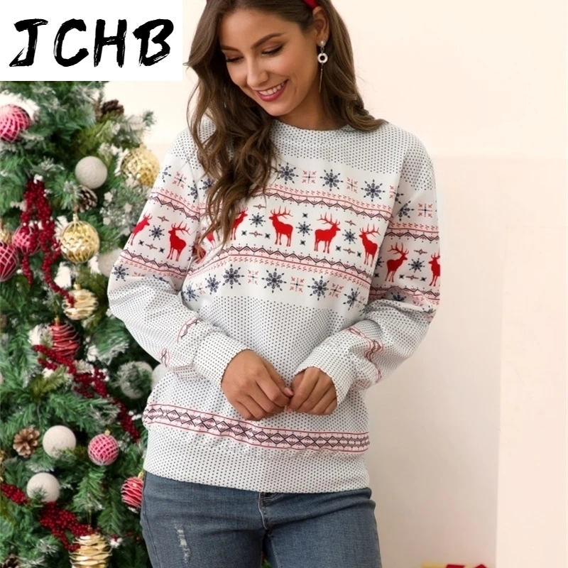 

Women Casual Hoodies Christmas Print Elk snowflake Hoodies Tops Long Sleeve Sweatshirt Fashion Autumn Female Loose Pullover Tops