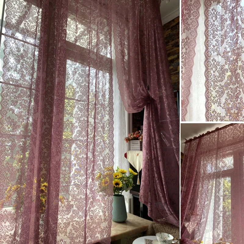 

Nordic Home Decor Curtain Living Room Pure Color Hollow Out Curtain Blackout Bedroom French Window Luxury Chiffon Voile Casement