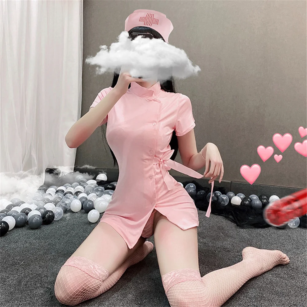 

Pink Kawaii Nurse Uniform Temptation Maid Outfit Sexy Lingerie Set Role Play Cosplay Costume Lolita Girls Nighty Underwear Set