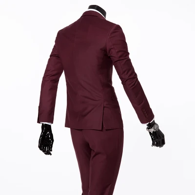 Dark red 2 button Пиджак+ жилет+ брюки) весенние Мужские приталенные деловые костюмы из трех предметов мужские вечерние костюмы жениха/мужские свадебные блейзеры - Цвет: Dark red 2 button