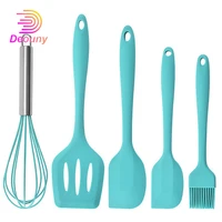 deouny 5pcs silicone kitchenware set non stick spatula baking tool scraper egg beater brush strong antibacterial cooking supply
