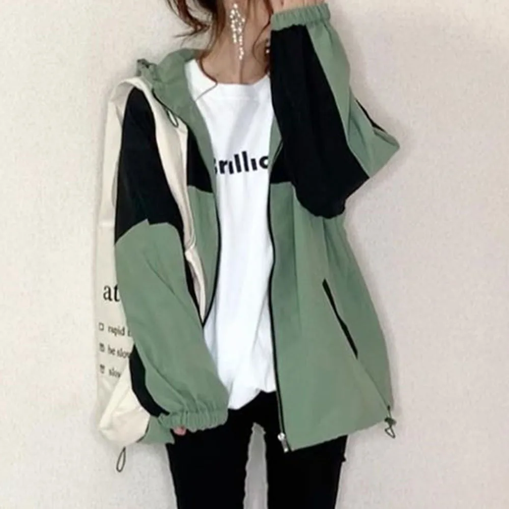 

Casual Spring Women Jacket Tops 2020 Korean Janpan Zipper Long Sleeve Outwear Outfits Color Block Female Jackets outwear