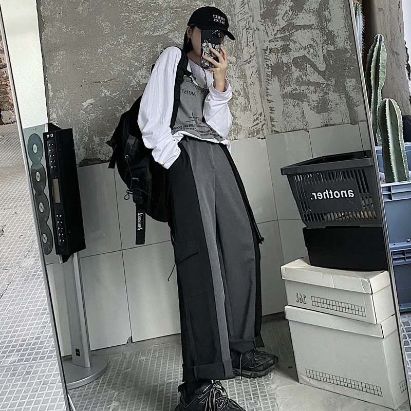 

Женские брюки-карго с высокой талией, повседневные свободные брюки с широкими штанинами, модель 2021 в Корейском стиле