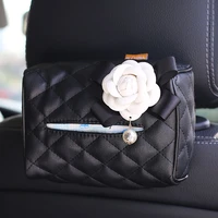 creative camellia flower car tissue box cover leather hanging auto tissue paper holder portable auto paper bag car accessories