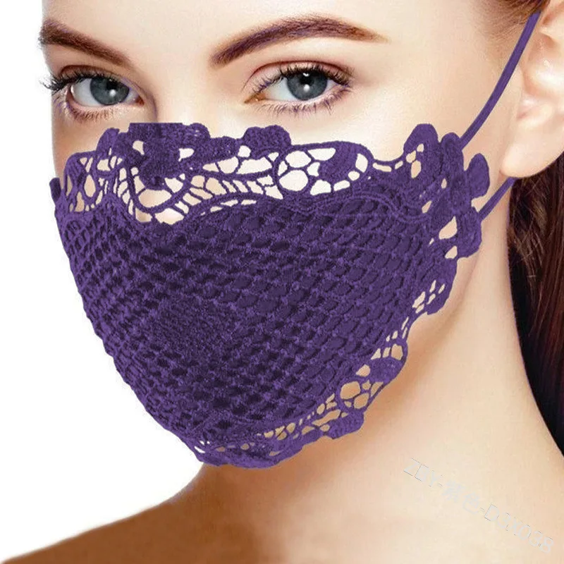 

6pcs/lot Delicate Lace Washable Reusable Cycling Solid Mask Comfortable Outdoor Breathing Fashion Earloop Face Cover