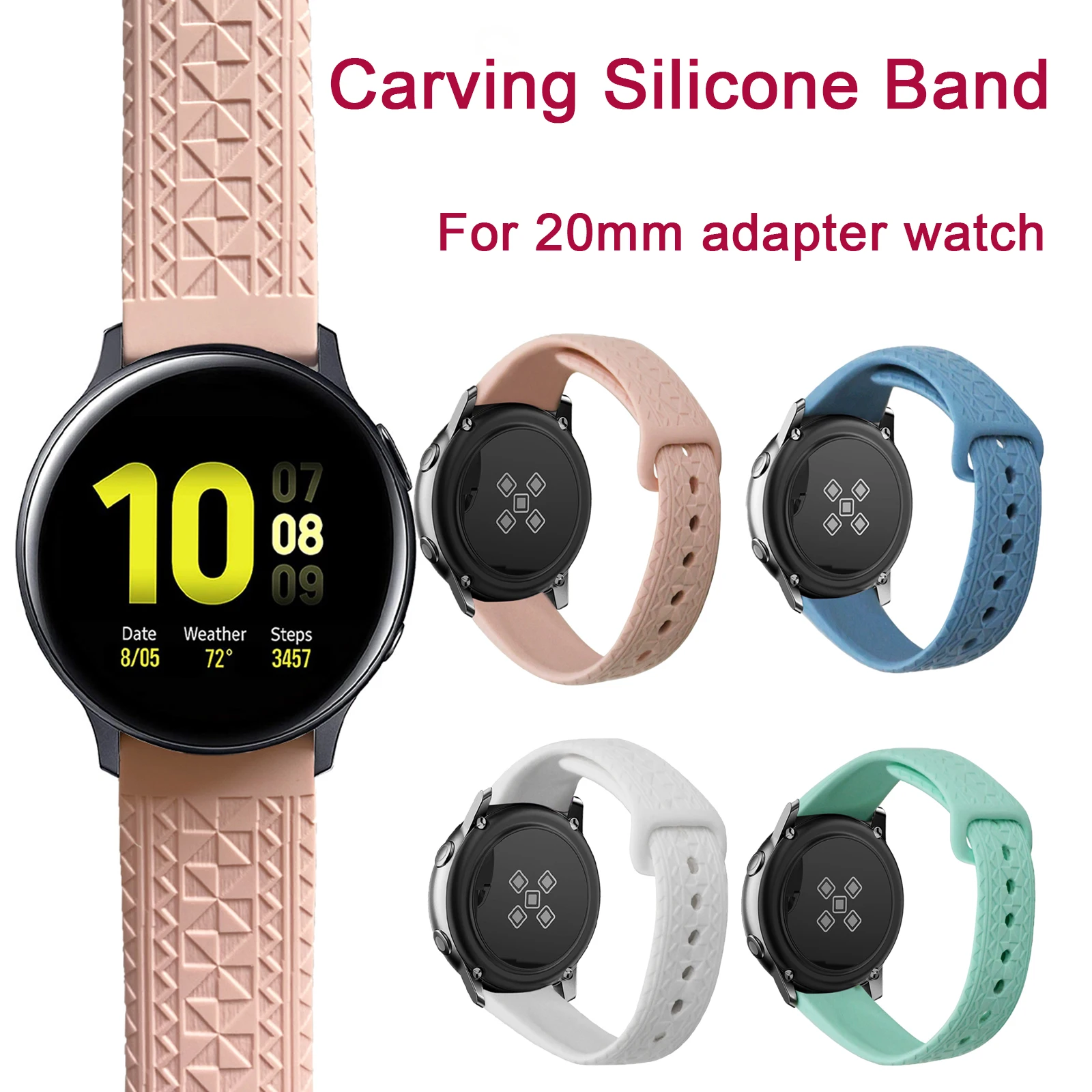 Sculpture Silicone band for Samsung Galaxy Watch Active 2 40mm 42mm Gear S2 Huami Amazfit Bracelet 20mm Sport Rubber Strap