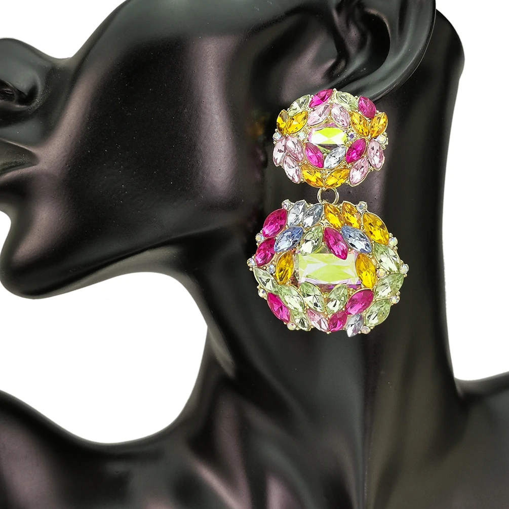 

MANILAI Colorful Crystal Rhinestones Earrings For Women Fashion Trend Jewelry Statement Drop Dangle Earrings Bride Bijoux