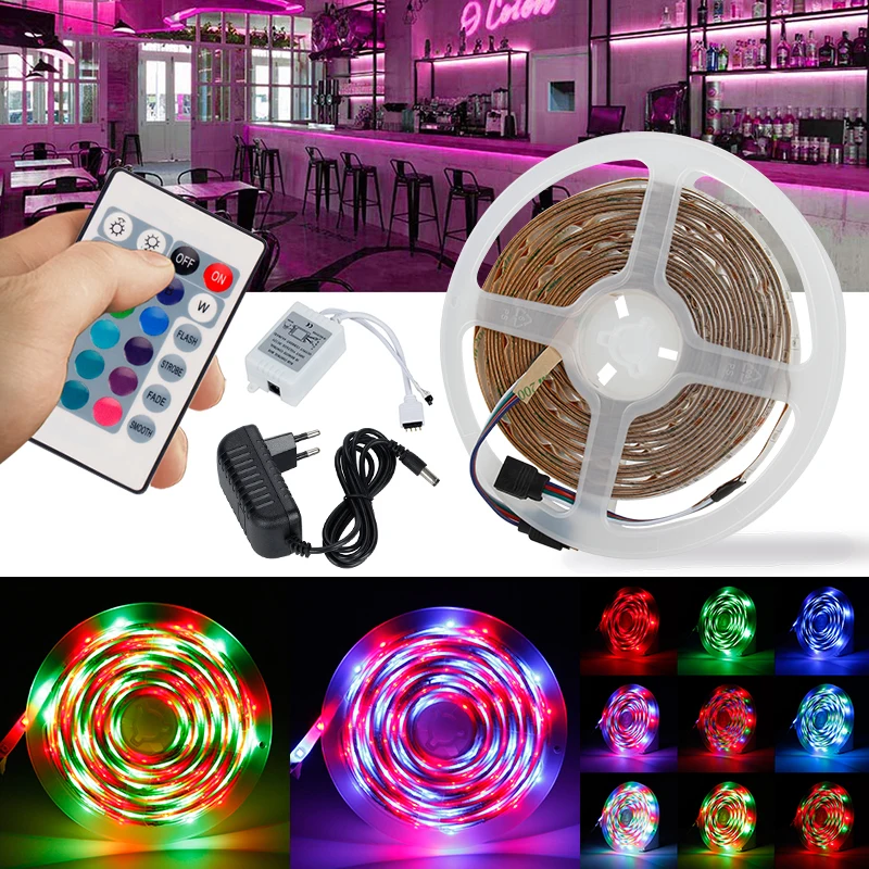 

OKKEN 10M LED Strip RGB Light Strip Tape 3528SMD Flexible Lamp Auto Interior Decorative Atmosphere Lights With Remote Controller