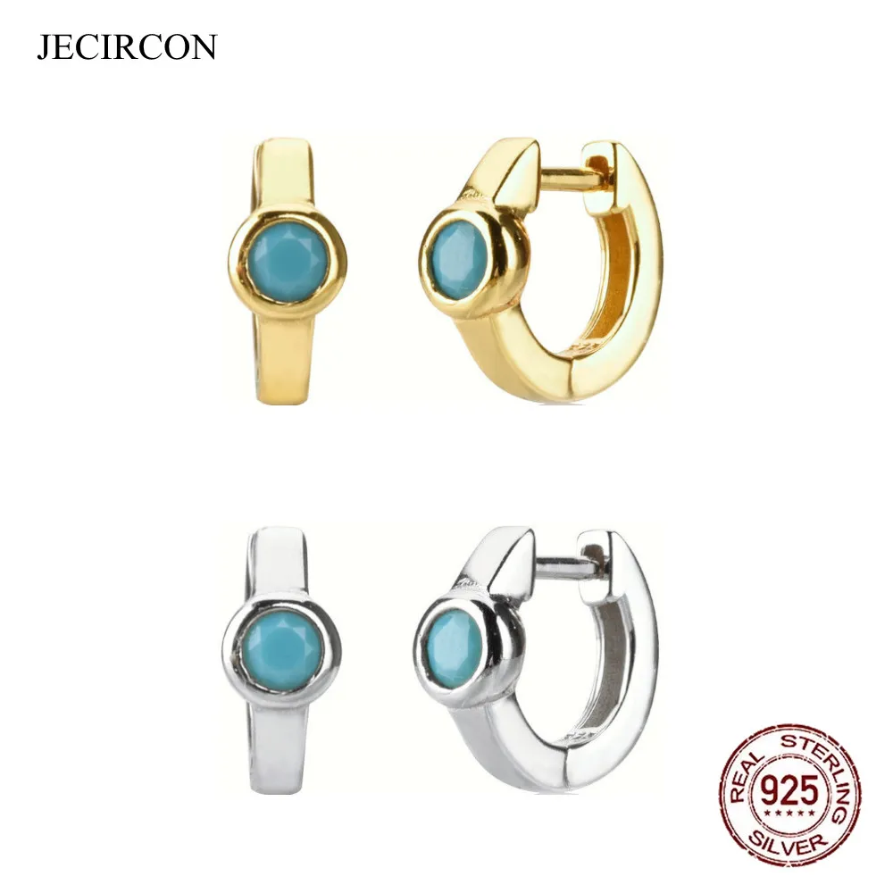 

JECIRCON 925 Sterling Silver Turquoise Small Hoop Earrings Simple INS Round Circle Earring Women Fine Jewelry Dropshipping