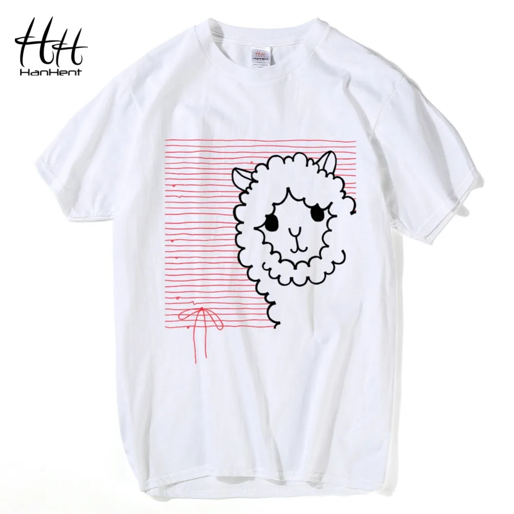 HanHent чистый хлопок короткий рукав креативный принт овечки забавная Мужская