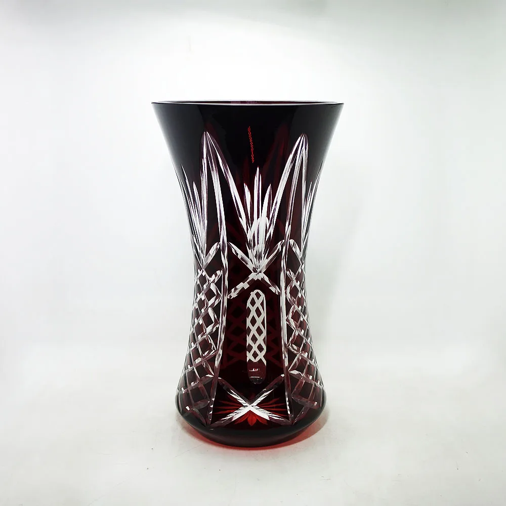 

Bohemian Czech Glass Elegant Cobalt Blue Cut To Clear Crystal Art Deco Flower Vase