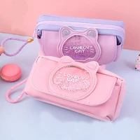 quicksand canvas pencil case cute animal badge pink pencilcases large school pencil bags for maiden girl stationery supplies