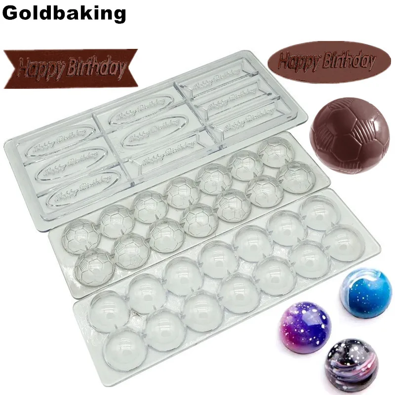 

Polycarbonate Happy Birthday Chocolate Mold Football Cany Mould Ball Baking Tray Chocolate Bombs Molds