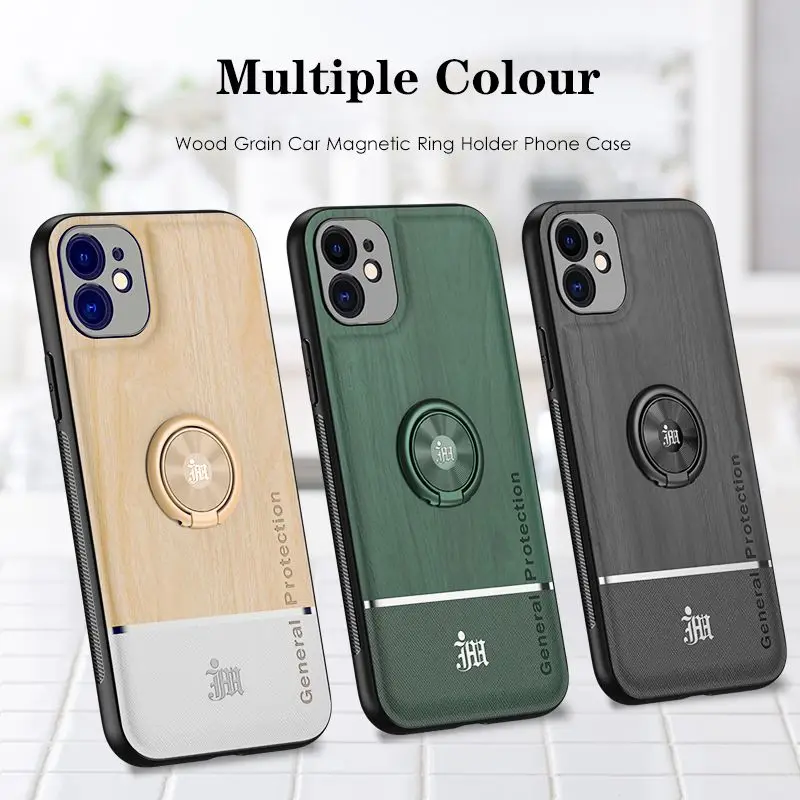 Автомобильный чехол с магнитным кольцом-держателем под дерево для iPhone 11 Pro X XS Max SE