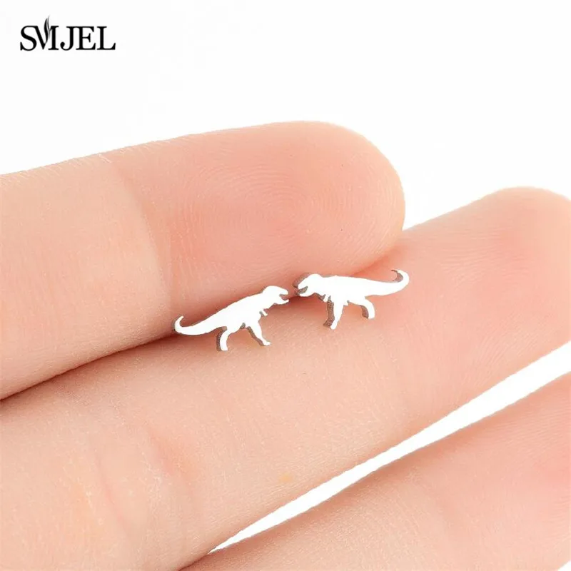 Серьги гвоздики из нержавеющей стали в форме динозавра|Серьги-гвоздики| |