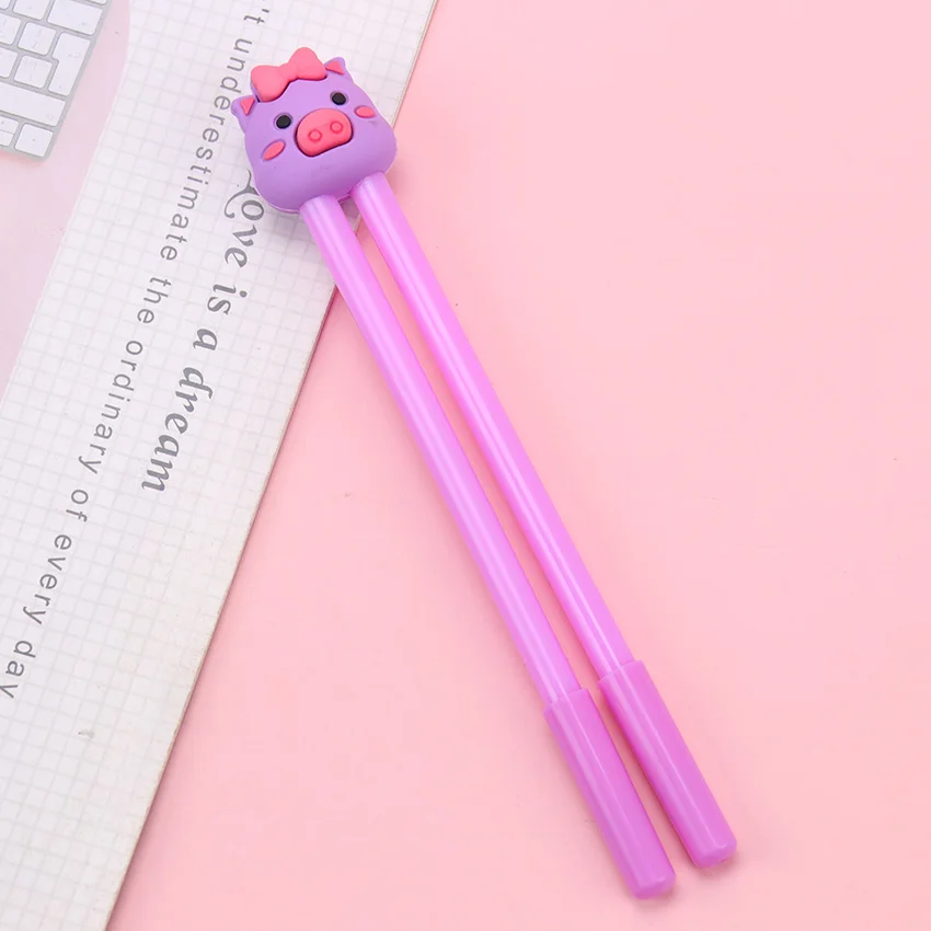 purple pig 2 шт./пара ленивый штраф ручка 0,5 мм, принт с героями мультфильмов Kawaii, Животные записи пара гелевая ручка школы и офиса письменные принадлежности Канцтовары для студентов - Цвет: purple pig