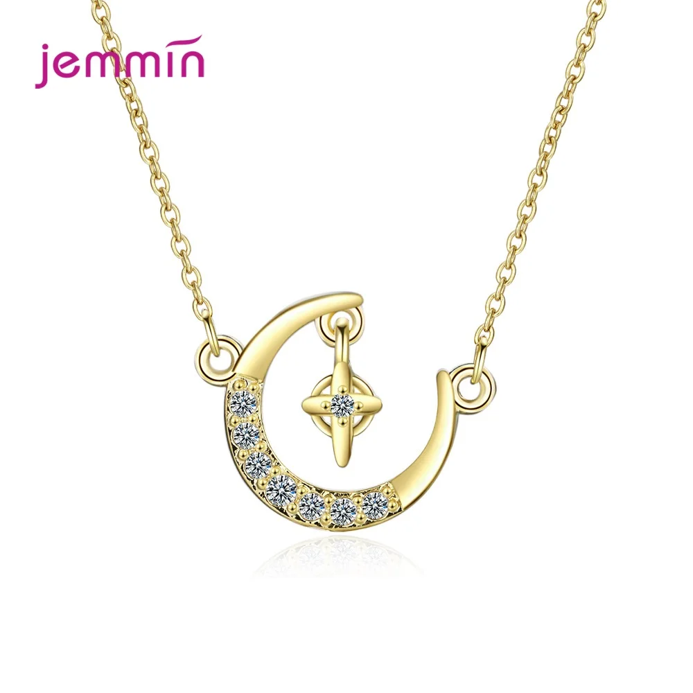 

New 2021 Arrivals 925 Sterling Silver Shinning Rhinestone Moon Pendant Necklaces