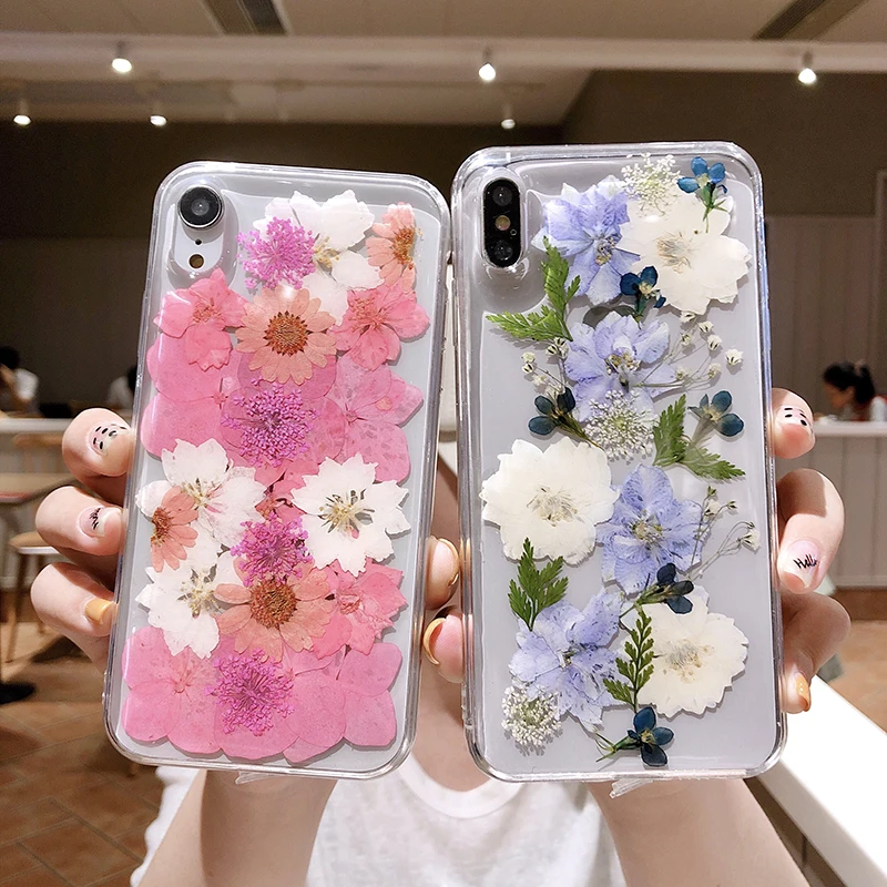 Для iPhone X XR XS Max чехлы для телефонов с реальным цветкам &quotсделай сам&quot сушеные