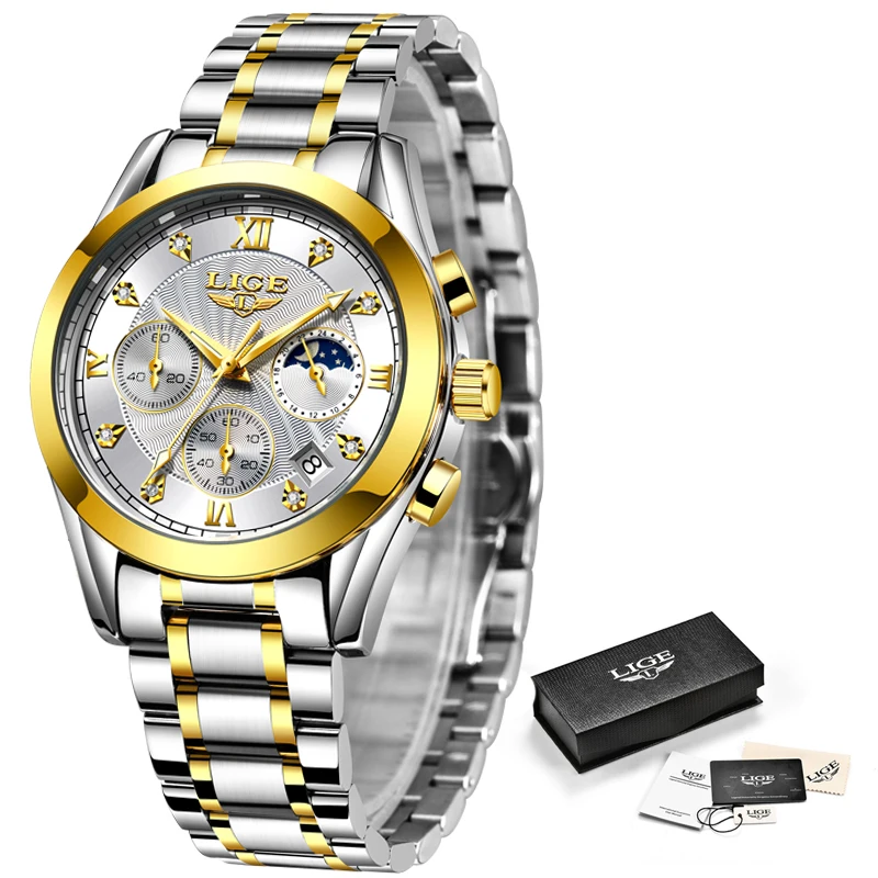

LIGE 2021 New Gold Watch Women Watches Ladies Creative Steel Women's Bracelet Watches Female Waterproof Clock Relogio Feminino
