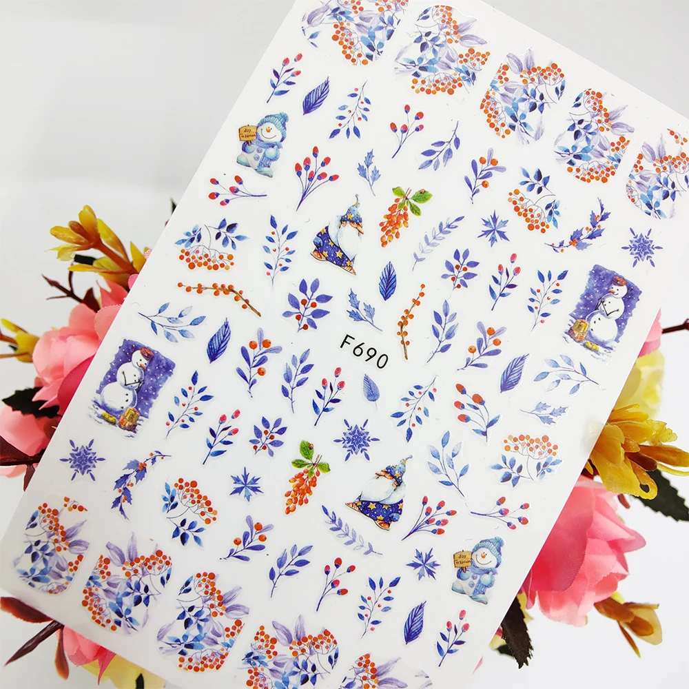

3D наклейки для ногтей, зимние листья, слайдеры, снеговик, снежинка, наклейки для дизайна пленка для ногтей, аксессуары для ногтей, наклейки д...