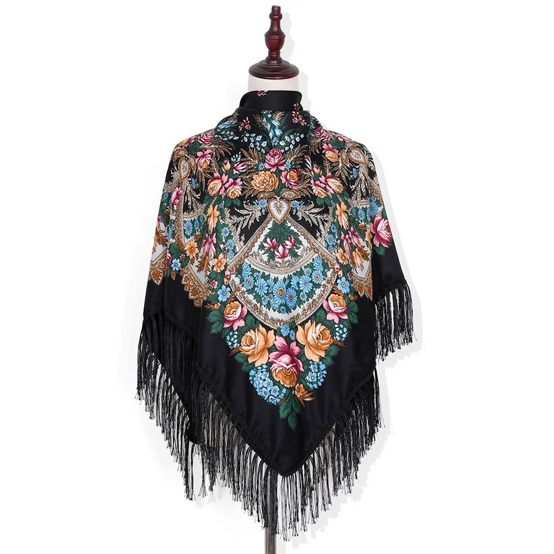 

Russian Cotton Large Square Scarf Women's Shawl Tourism National Style Scarf Sunshade Sunscreen Printed Tassel Shawl