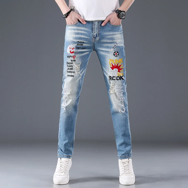 

2021 new style, men's embroidered jeans, men's stretch jeans, men's jeans, men's fashionable pants, trousers, loose straight leg